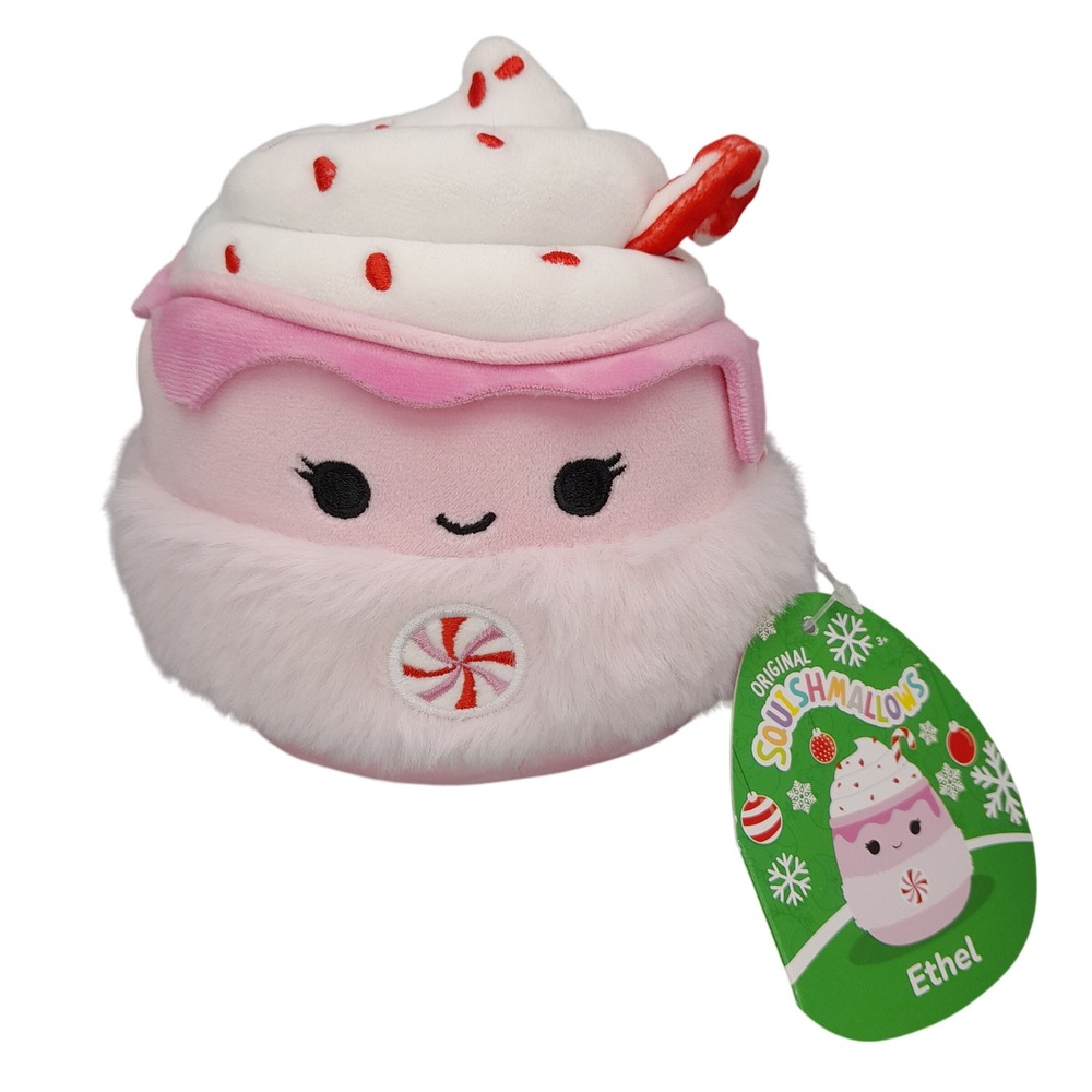 Squishmallows Ethel Peppermint Latte 5 Inch Pink Holiday Squad Plush NWT